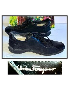 Salvatore Ferragamo Black sneakers walking shoe Tennis Shoes SZ 9